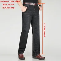 Black Summer Jeans 117CM Extra Long Tall Men Straight Thin Stretched High Waisted Male Denim Trousers Plus Size 42 44 Large Pant 1