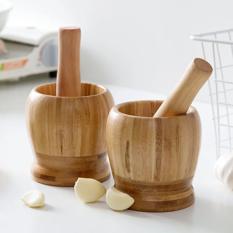 Natural Bamboo Garlic Pestle Kitchen Manual Garlic Puree Grinder Household Spice Mixing And Grinding Tool Pestle Jar Wholesale