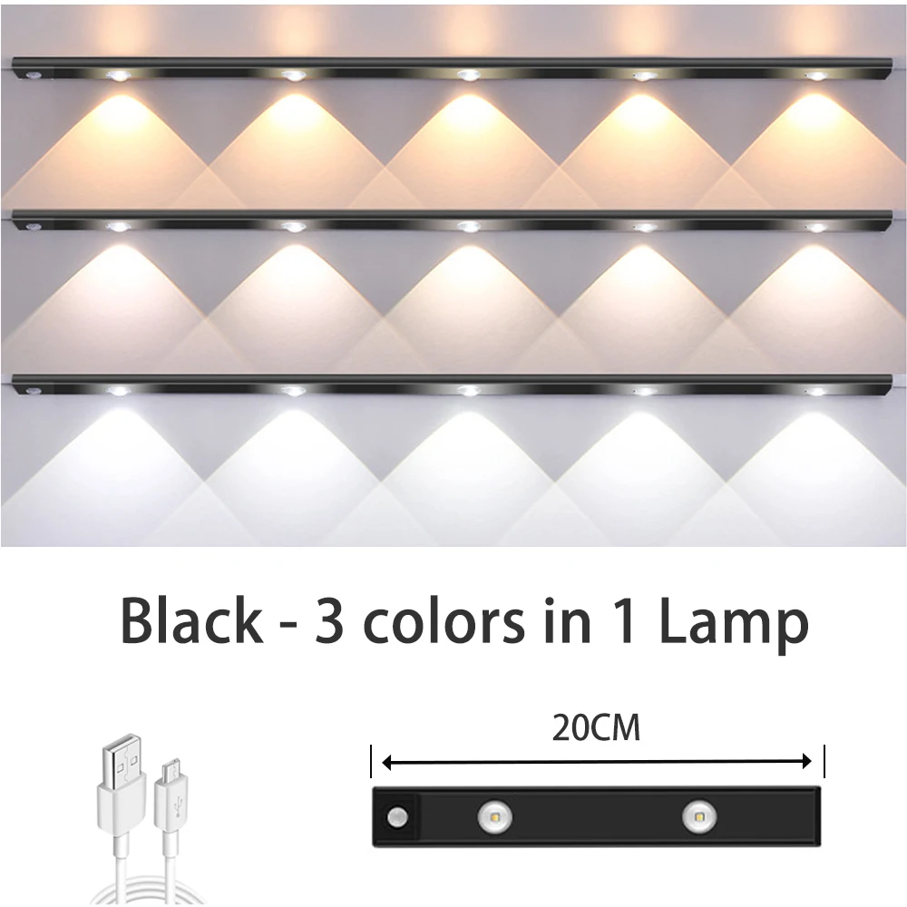 Luz LED bajo armario con sensor 40 cm recargable USB 160lm regulable  3000-6000K