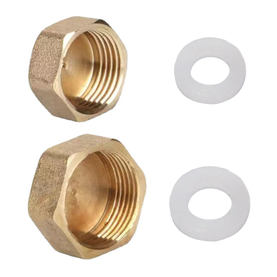 SKIR'CO (2 pieces) Brass 1/2 Female Cap with Washer, Hex Female Blanking Cap, Pipe Caps, Female BSP Wire, Tube End Cap
