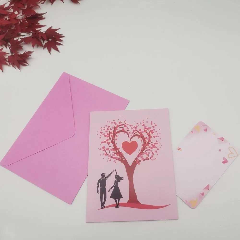 Opened 3D Valentine’s card showing layered paper hearts
