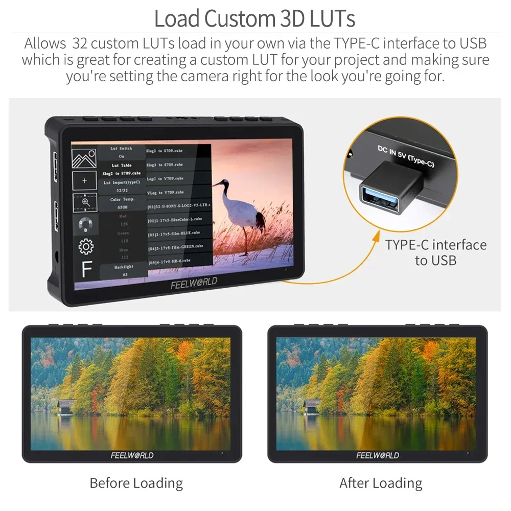 FEELWORLD F5 Pro V4 6 Inch Touch Screen DSLR Camera Field Monitor with 3DLUT 1920x1080 4K HDMI field monitor for live streaming