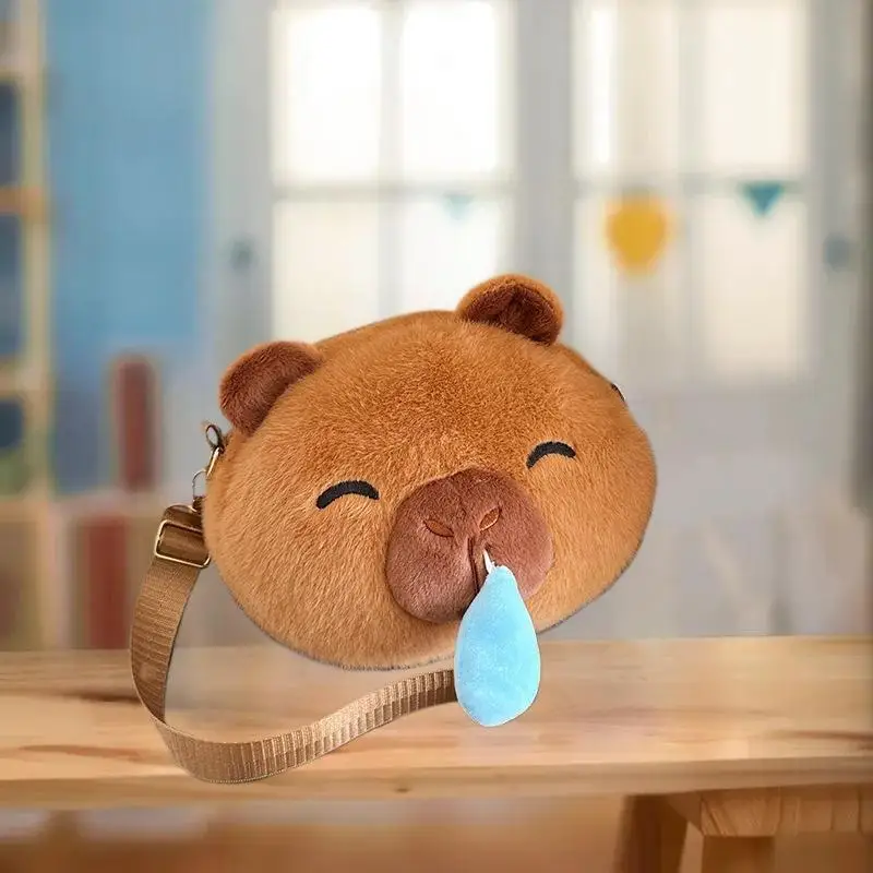 귀여운 플러시 카피바라 크로스바디 백 대용량 창의적인 동물 디자인 소녀용