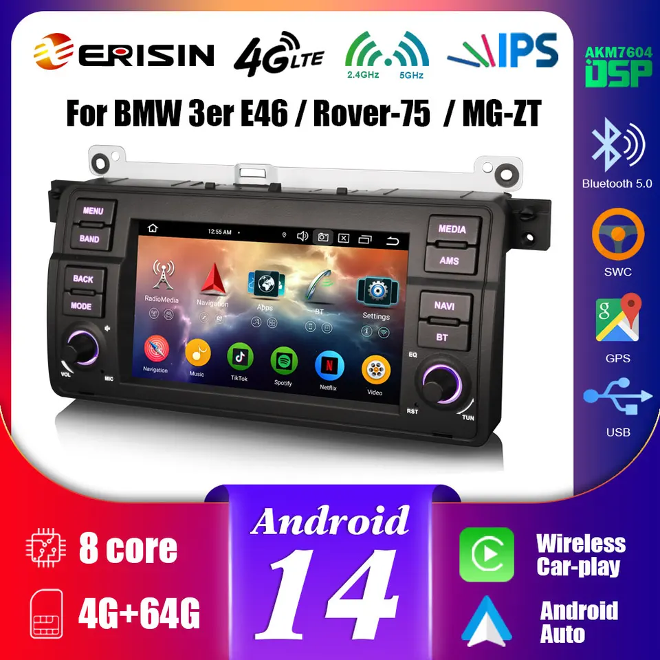 Autoradio Android 15 BMW E46 M3 Rover 75 GPS CarPlay 10.1 Touch