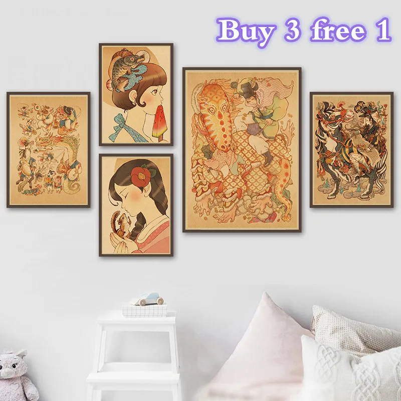 

Korean classical figures Kraft Paper Poster And Prints Modern Wall Art Canvas Painting Wall Pictures For Living Room Home Decor