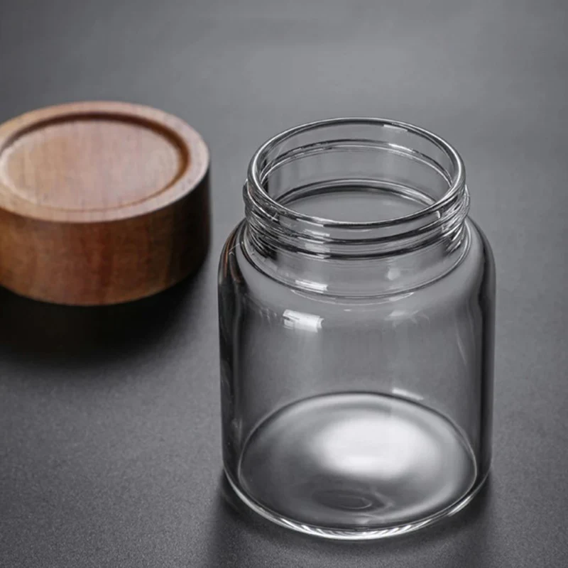 180ml Wood Lid Glass Airtight Canister Kitchen Storage Bottles Jars Food Container Grains Coffee Beans Grains Candy Containers 4