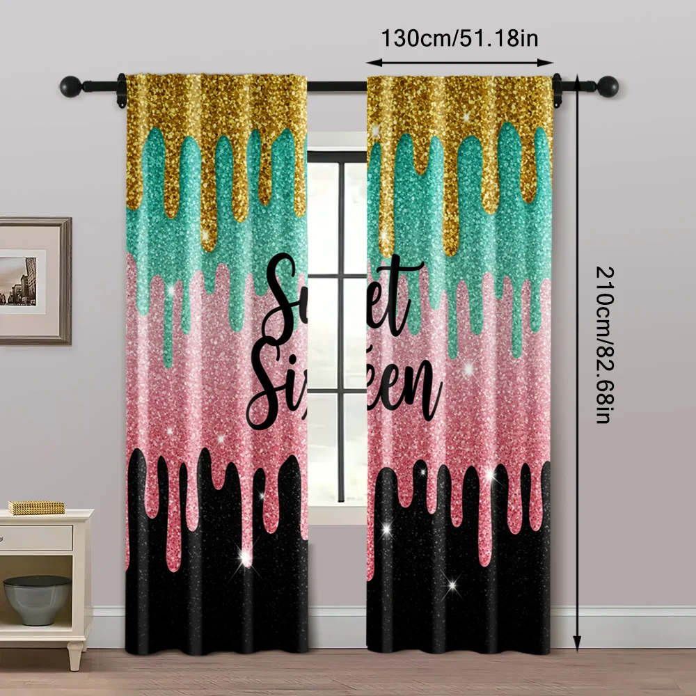 2pcs, Curtains Sweet sixteenth birthday Versatile Fabric,Without Electricity Festive Holiday Applies to All Occasions decorate 5