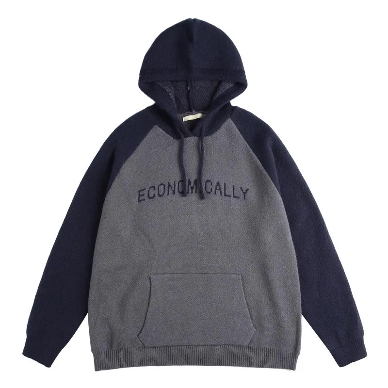 Pullover Hooded Men's Conventional Wool American Retro Letter Jacquard Color Matching Knitwear AutumnWinter Loose Couple Sweater