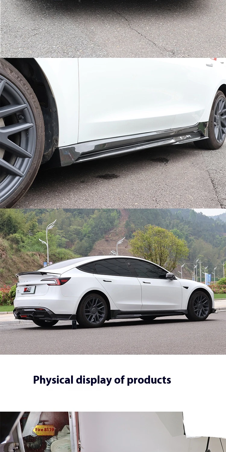 For Tesla 2024 Model3 highland Body Kit Carbon fiber pattern Rear Diffuser Spoiler Front Bumper Lip Side Skirt Car Accessories