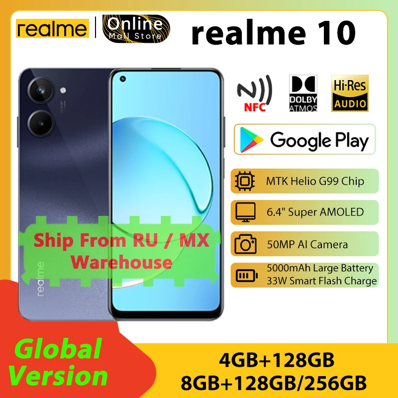 

realme 10 Smartphone Global Version 5000mAh battery 33W Flash Charge 200% Super Volume 50MP ultra-clear camera Cellphone