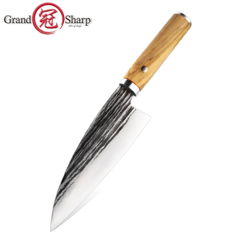 

Кованый кухонный нож Grandsharp 7,7 дюйма из высокоуглеродистой стали для отделки мяса, профессиональный нож шеф-повара, инструменты для готовки
