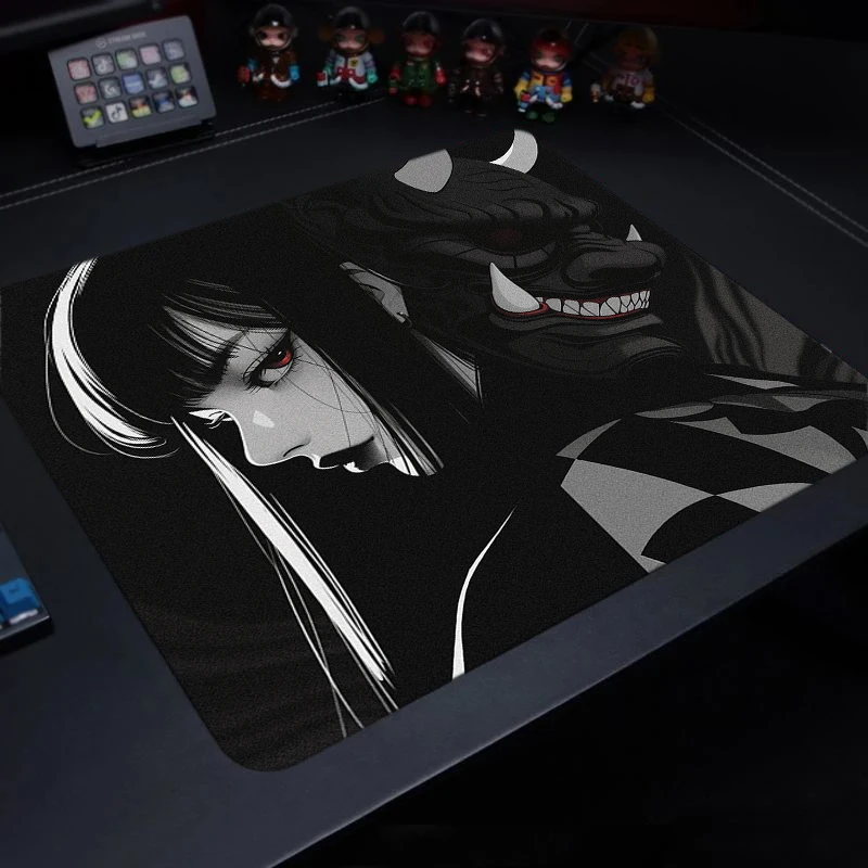 Small Size Anime Mouse Pad Oni Mask Girl Premium Deskmats Game Professional Mousepad High Quality Non-slip Keyboard Pad 400X450