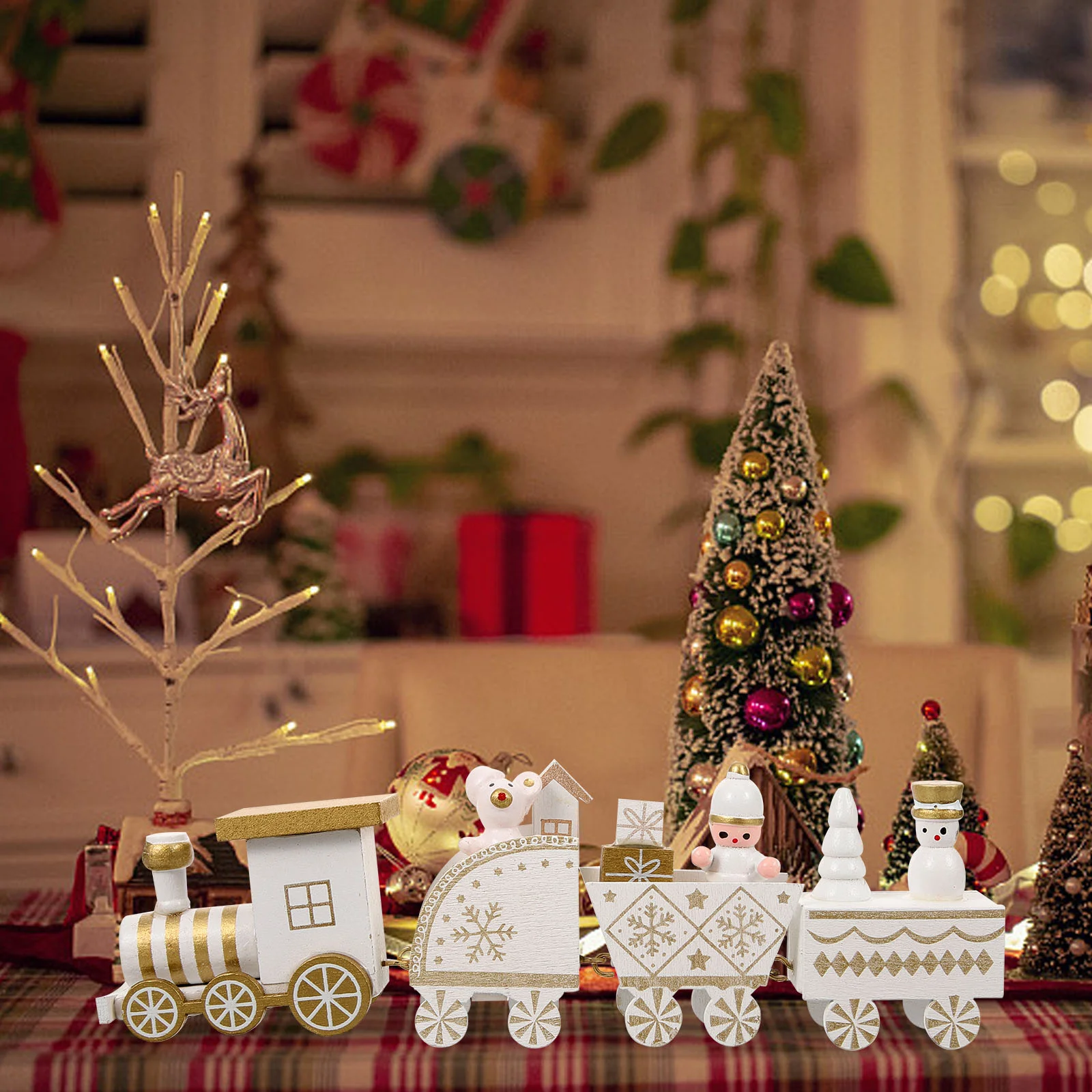 

Christmas Wooden Train Model Toy Christmas New Year Decoration Desktop Craft Ornament Kids Gifts Noel Natal Navidad