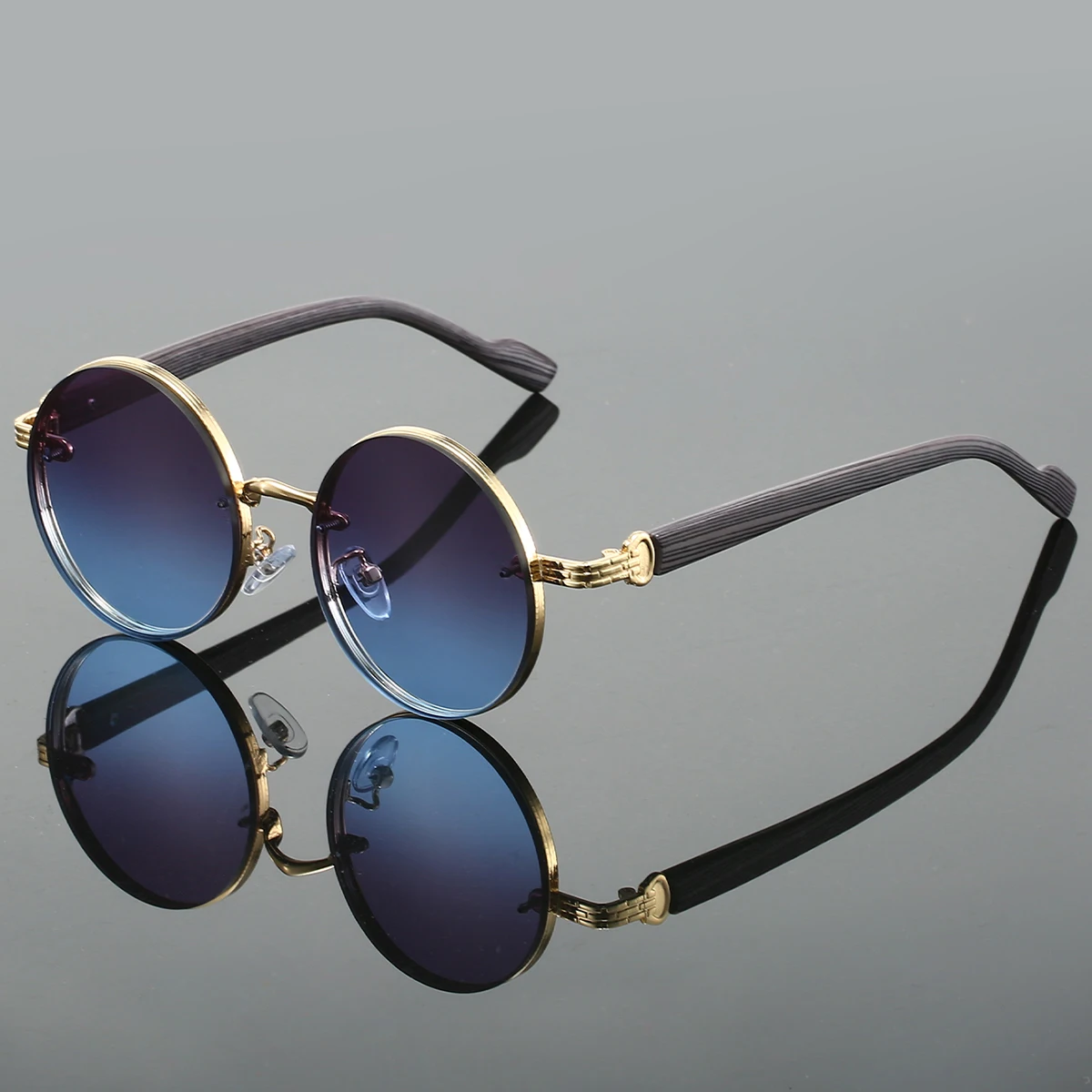 KAMMPT Vintage Runde Sonnenbrille 2024, modisch, klassisch, Farbverlauf, Outdoor-Sonnenbrille, trendige Luxus-Markendesigner-Sonnenbrille mit Metallrand