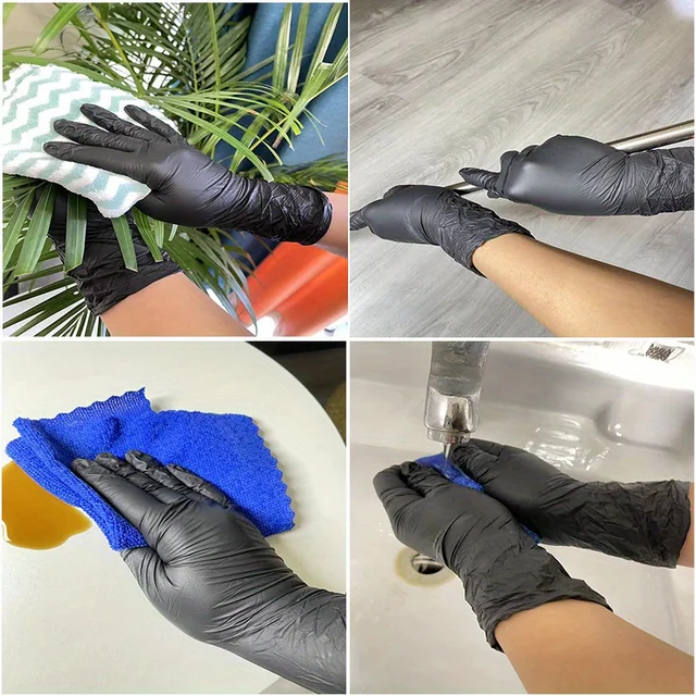 Black Nitrile Disposable Gloves 100/50/20PCS | Thickened Waterproof for Cleaning, Hairdressing, Dishwashing, Tattoo | Non-Slip &