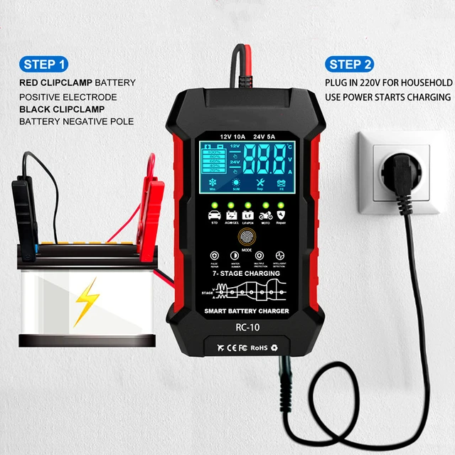 BOSCH C7 Intelligent and Automatic Battery Charger (12V-24V/7A) with AU  Style Plug for Lead-Acid, Wet, Gel, EFB and AGM Batteries Used in Various  Vehicles : : Automotive