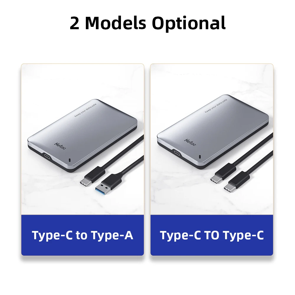Netac Protable Hard Disk Case Support All 2.5" SSD HDD Enclosure SATA 3.0 Type-C To Type-C Support Windows/Mac OS/Linux System