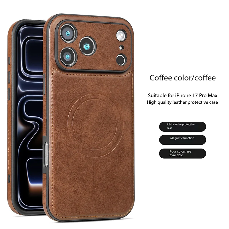 Leather Magnetic Phone Case with Wireless Charging and Anti-Fall Protection