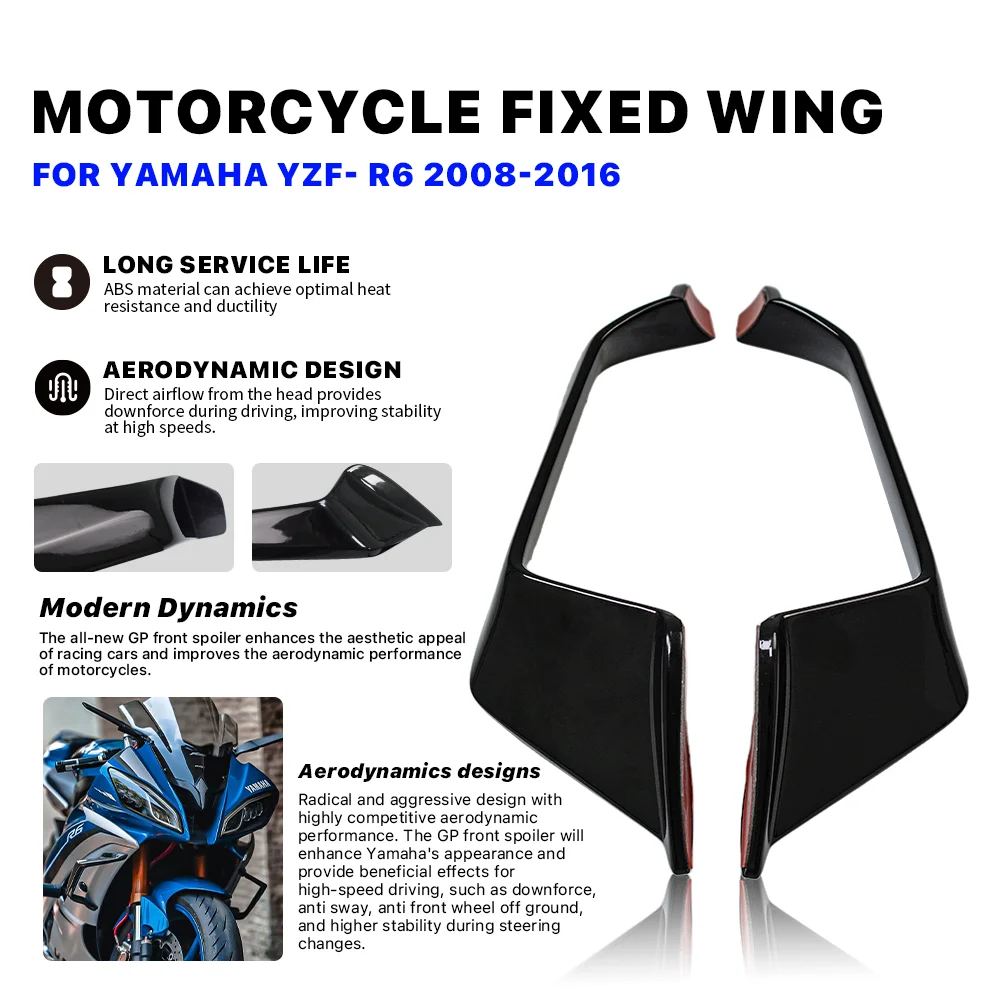 야마하 YZF-R6 YZFR6 2008-2016 ABS 플라스틱 프론트 에어로다이나믹 윙용 모터사이클 사이드 윙렛 고정 날개 스포일러 페어링 키트