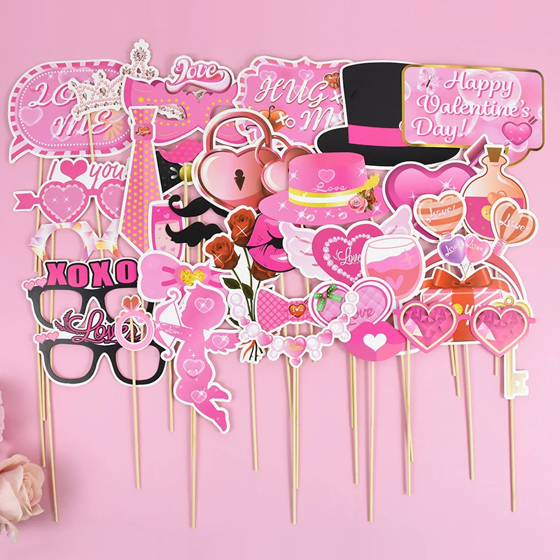 

Valentines Day Handheld Photo Props Creative Mustache Lips Glasses Mask Photo Booth Props for Wedding Birthday Party Decorations