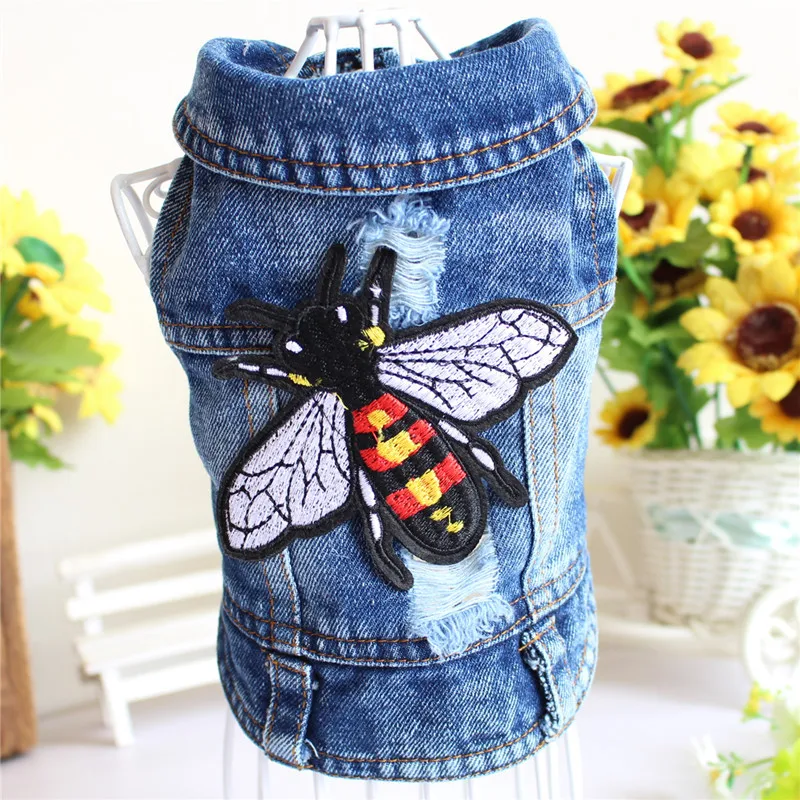 

Pet Clothes Holes Embroidered Cowboy Vest Autumn and Winter Clothes Than Bear Teddy Dog Clothes.
