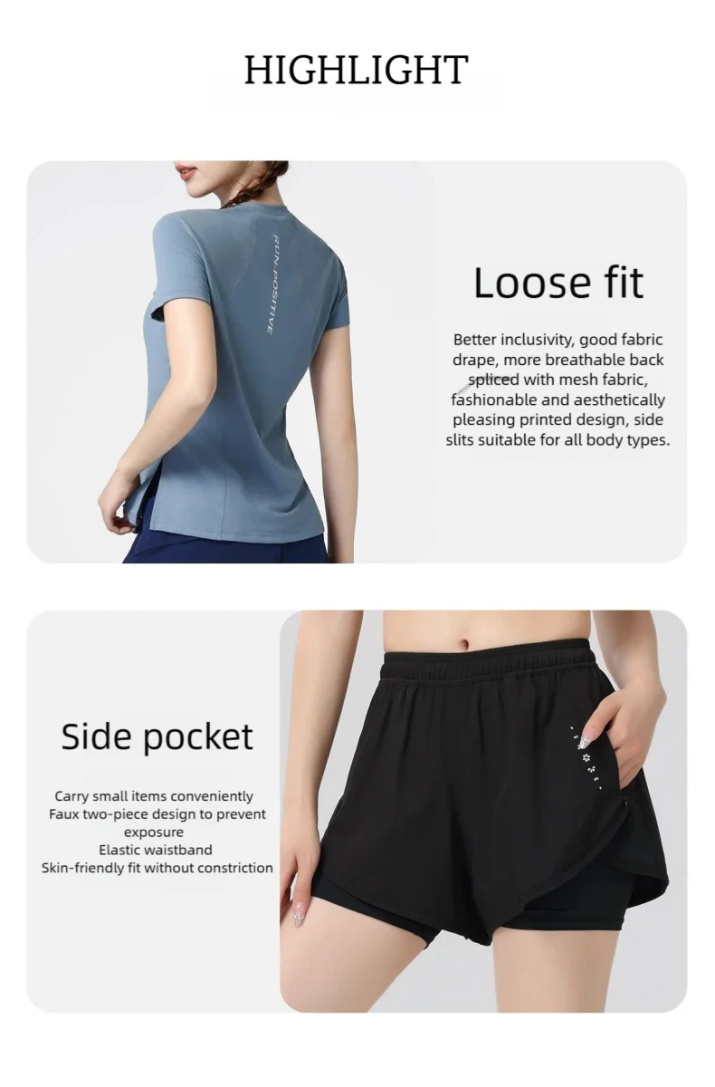 DRUR Gym Set Damen M-4XL Loose Fit Sommer Atmungsaktive Sportbekleidung Outfit Schnell Trocknend Schweißanzug Gym Kleidung Frau 2-teiliger Trainingsanzug – Detail 5