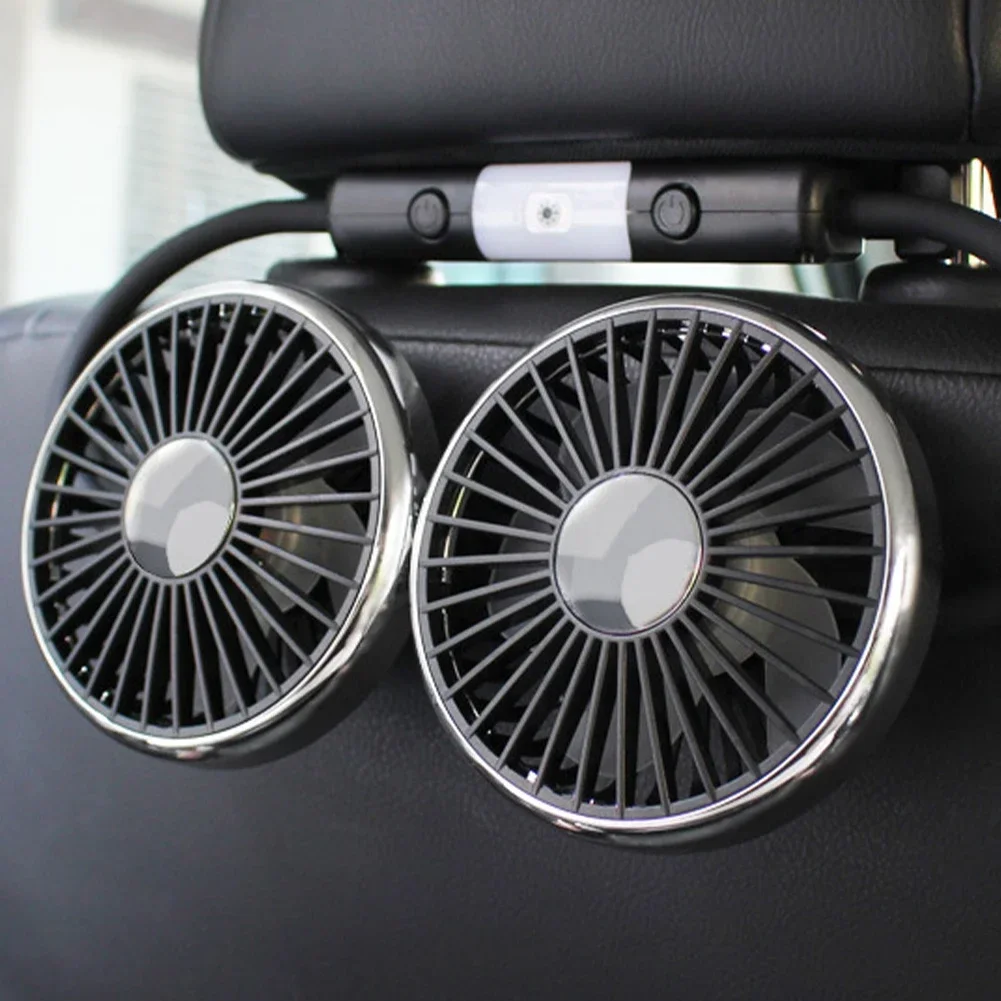 Double Head Car Back Seat Fan with 3 Speed Wind Adjustment