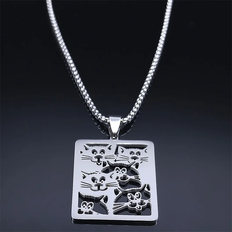 Mode Niedlichen Katze In Rahmen Halskette Edelstahl Silber Farbe Kitty Anhänger Halsketten Schmuck collares para mujer N2012S01 – Detail 7