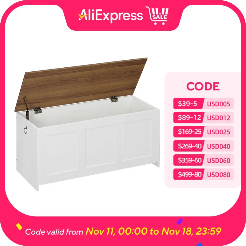 Storage Bench, 39.3" Retro Wooden Storage Chest, Wooden Trunk, Toy Chest with Lift Top Entryway Organizer