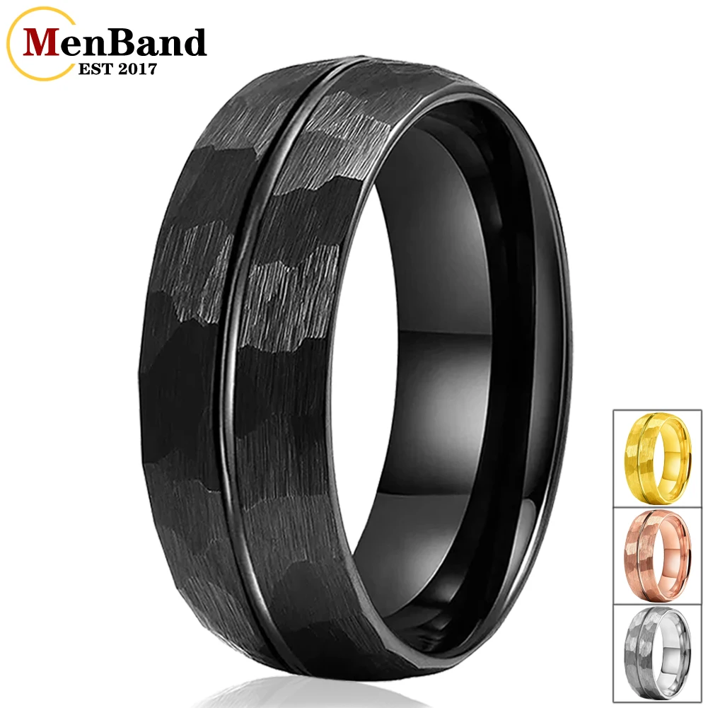 MenBand 8mm Center Groove Brushed Finish Hammer Tungsten Ring Men And Women Dome Fashion Engagement Wedding Ring Comfortable Fit