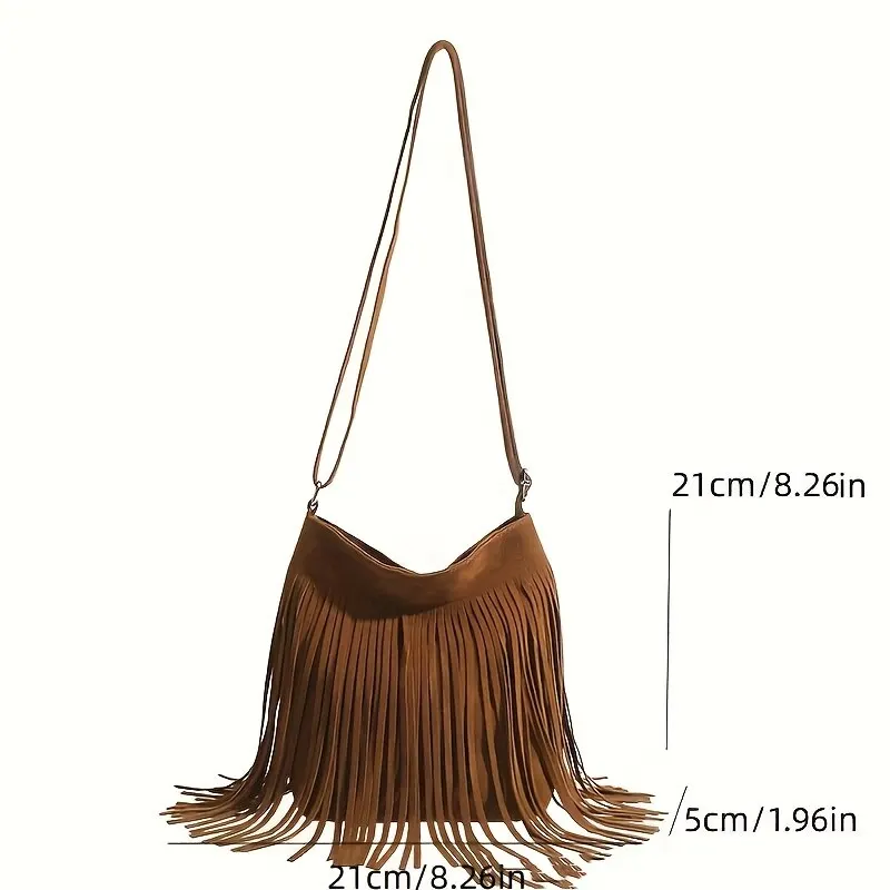 Boho Style Tassel Crossbody Bag Vintage Suede Shoulder Bag Casual Fringe Messenger Bag For Women - Image 2