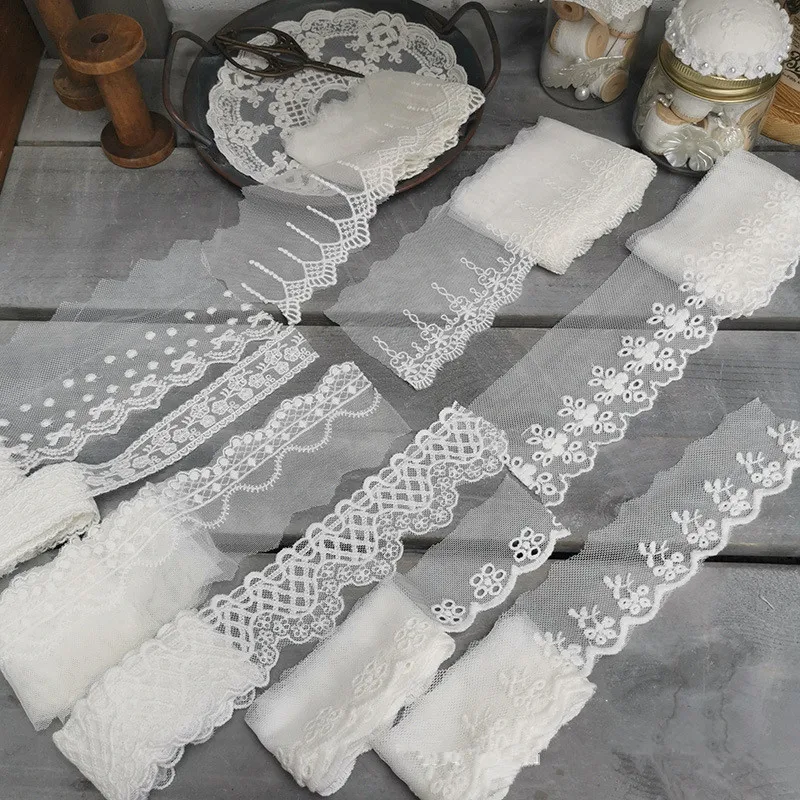 

5 Yards White gauze embroidery lace fabric DIY clothing collar cuff bottom edge decorative lace underwear decorative accessories
