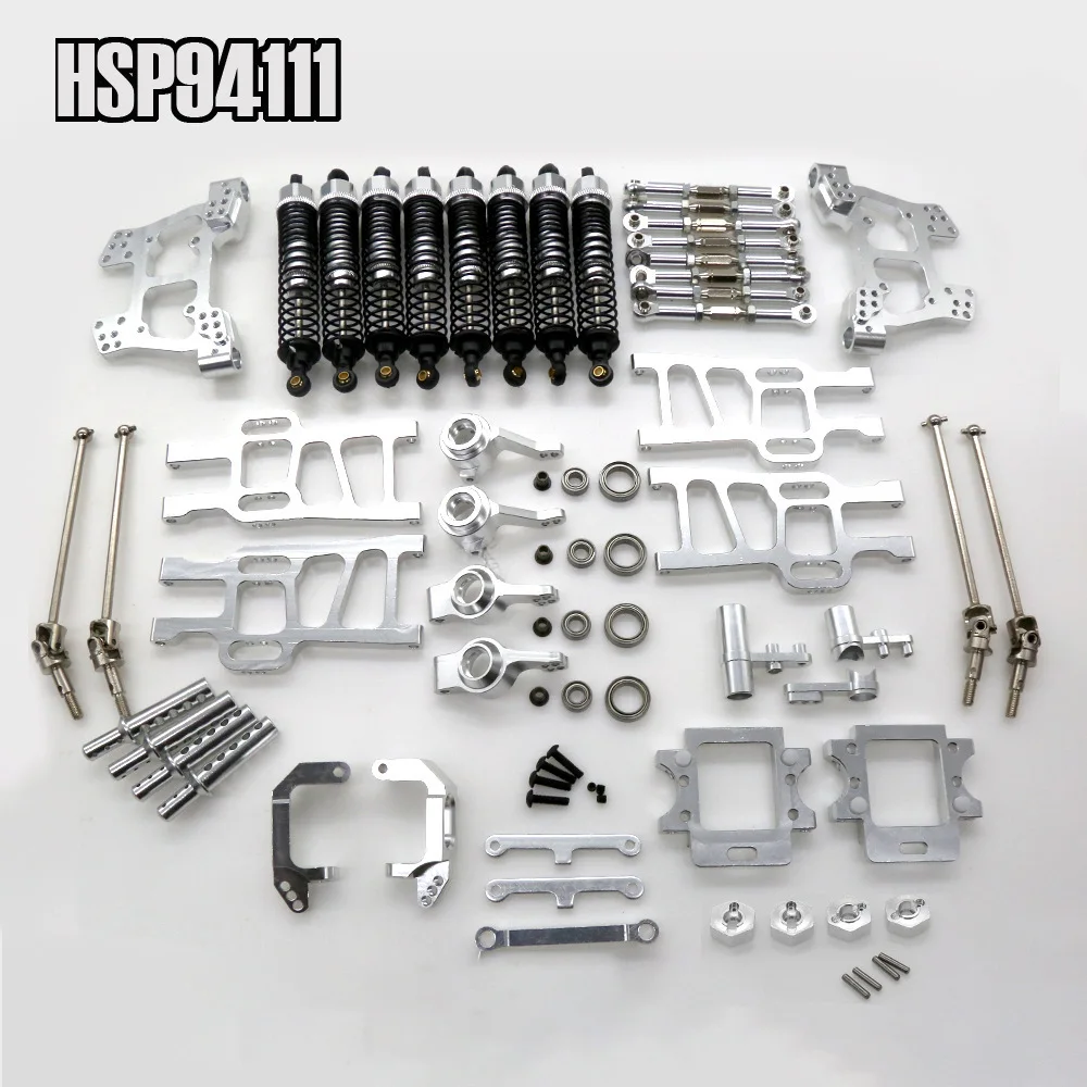 Kit CVD Arbres de Transmission et Axes pour HSP 1/10 RC Buggy en aluminium, présenté sur fond noir.