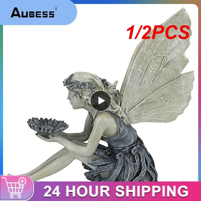 

1/2PCS Wonderland Flower Fairy Statue Garden Decoration Angel Sitting Angel Girl Ornament A4z5 Deco Resin Figurines Outdoor Wing