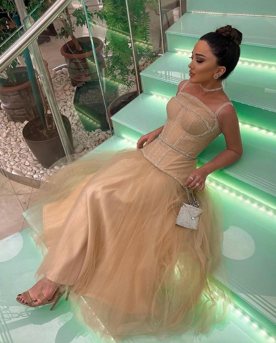 

Santorini A Line Tulle Prom Dresses Beaded Spaghetti Strapless Lace Homecoming Party Girls Wear Birthday Graduation Formal Gowns