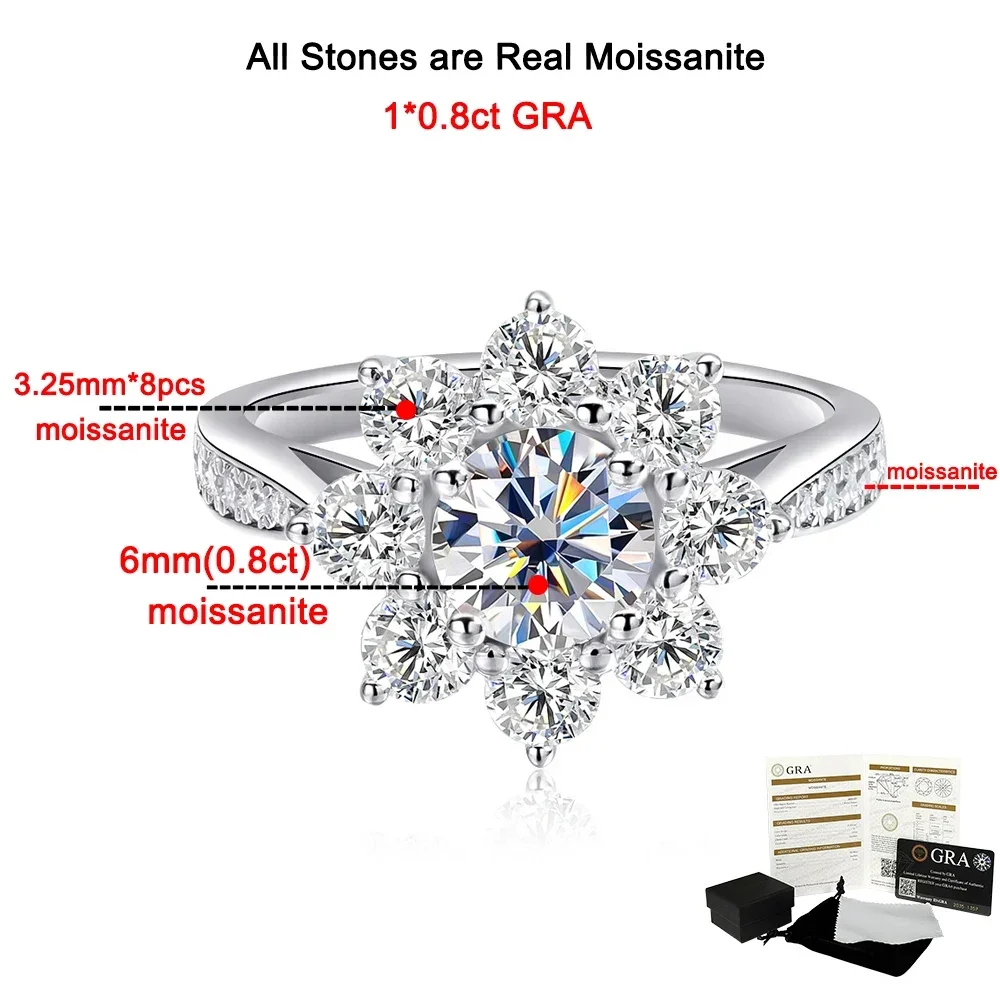 GRA Certificate All Moissanite Ring For Women Sunflower Brilliant Diamond S925 Silver 18K Plated Wedding Band Fine Jewelry Gifts 2