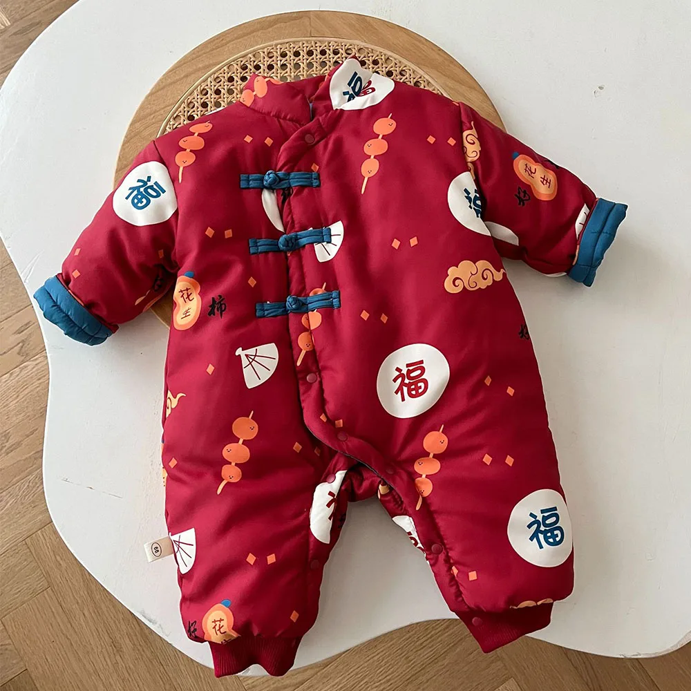 

Baby Boy Chinese New Year Romper Long Sleeve Thicken Warm Winter Newborn Clothes Red Color Princess Girl Onesies Free Shipping