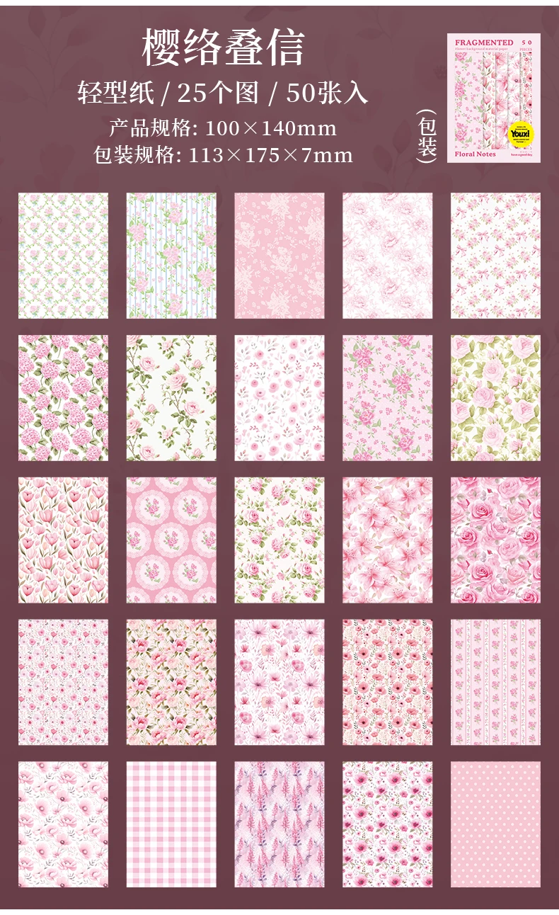 50 Blatt Vintage Blumenmuster Materialien Papier DIY Scrapbooking Dekor Bastelpapier Collage Junk Journal Ästhetik Briefpapier – Detail 16