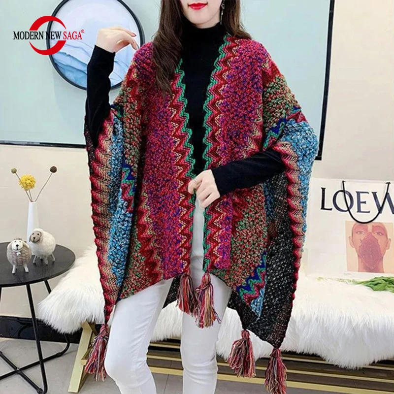 

MODERN NEW SAGA Women Shawl Knit Wool Scarf Fashion Knitted Cardigan Luxury Stoles Autumn Winter Female Warm Shawls Knit Wraps