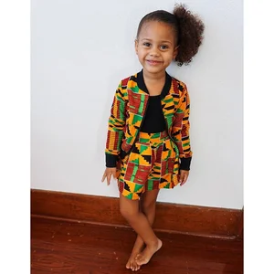 2Pcs Set African Dresses Kids Fashion Print Girls Zipper Coat Skirts Dashiki Bazin Fashion Children Riche Ankara African Clothes