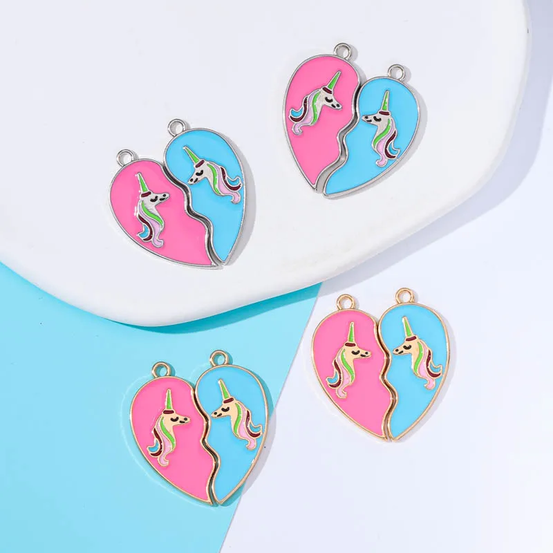 

10 Pairs Love Heart Couple Pendant Enamel Alloy Unicorn Women's Irregular Earrings Necklace Bracelet Making Supplies DIY Jewelry