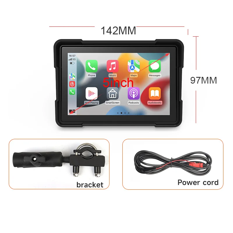 5 inch Portable Motorcycle Car Play Screen GPS Display IPX7 Waterproof For Wireless Apple CarPlay Android Auto