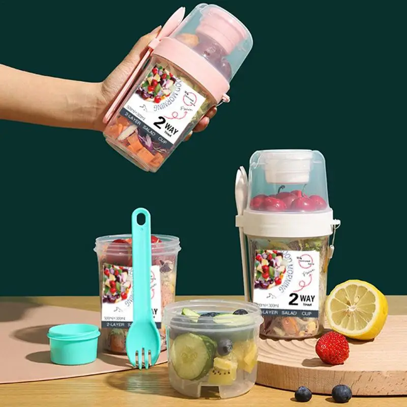 

Overnight Oats Jar Reusable Travel Snack Container Double-layer Yogurt Nut Storage Box Food Sealed Container With Lid And Spoon