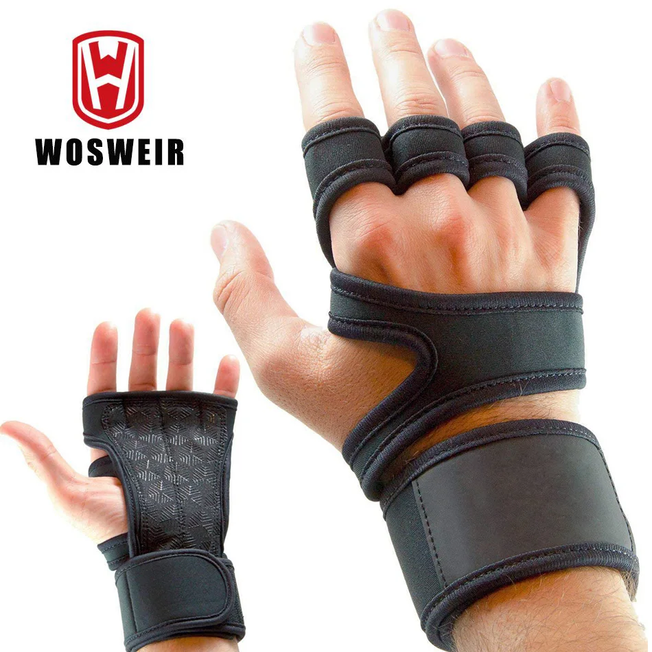 WorthWhie Gym Fitness Luvas Mão Palm Protetor com Pulso Envoltório Suporte Crossfit Workout Musculação Power Weight Lifting