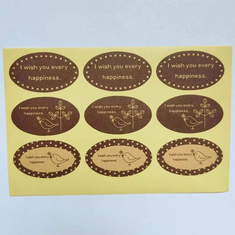 

Manufacturers Wholesale Coffee Colored Happy Bird Oval Seal Stickers DIY Gift Decoration Paste 180pcs