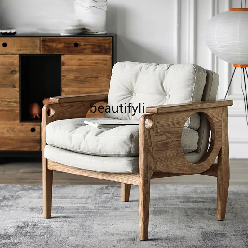 

yj Nordic Designer Wooden Lounge Chair Balcony Home Single Comfortable Reading Couch