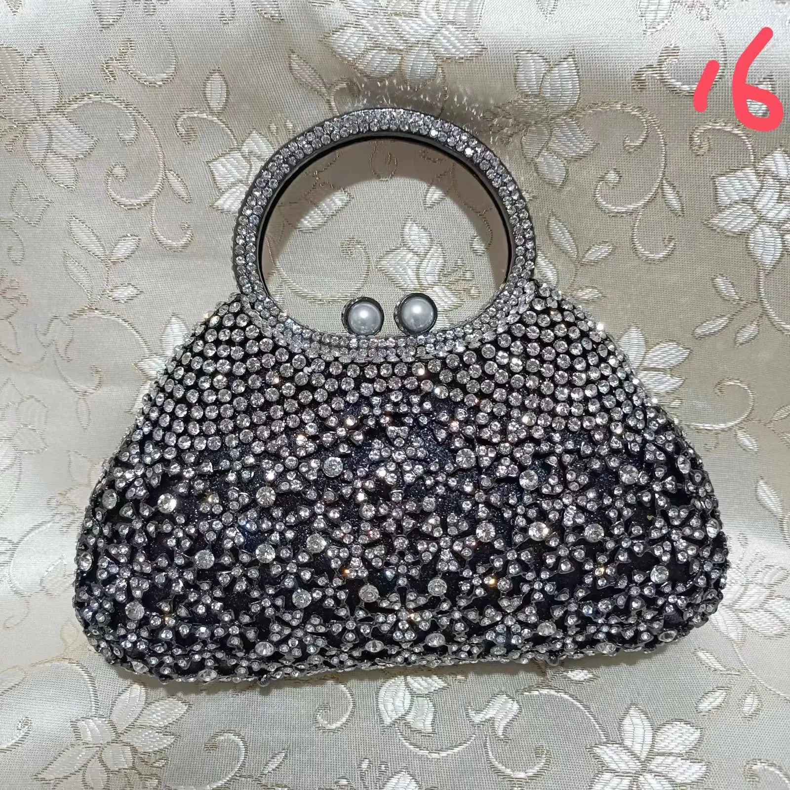 Gold Metal Pearl Top-Handle White Crystal Clutch Bag High Quality Women's Flower Diamond Wedding Bridal Handbags Fashion Bags