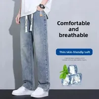 Cool Straight Leg Jeans for Boys Lightweight Spring Summer Denim Pants Casual Fashionable Trousers for Teenage Students