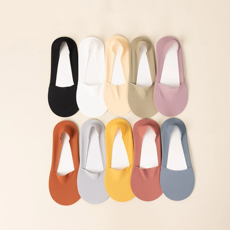 Woman Socks 4 Pairs Shallow Mouthed Invisible Ice Silk Boat Candy Colored Thin Breathable Silicone Non Slip Cotton