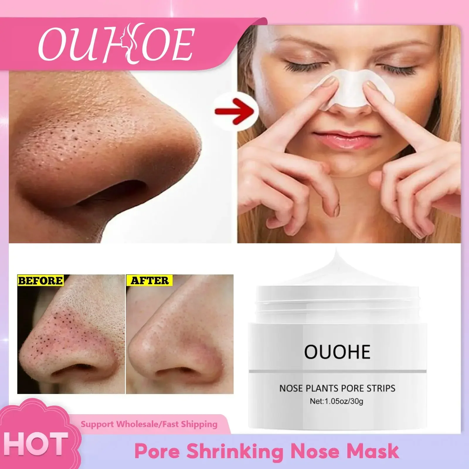 

Nose Blackhead Remover Mask Eliminate Pimples Cleanse Black Dots Pore Shrinking Mild Tighten Improve Rough Nasal Peel Off Strips